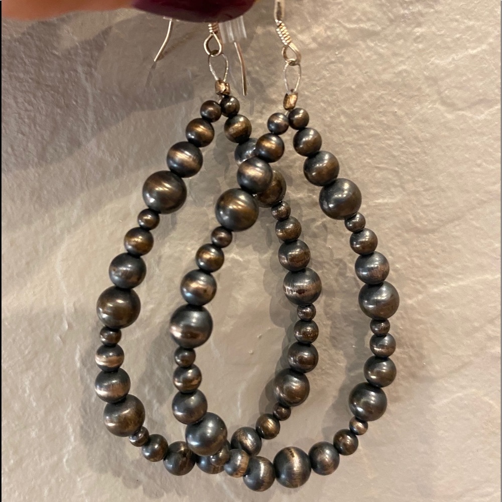 Oxidized silver tear drop earrings Sundance style